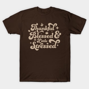 Thankful Blessed and a Little Stressed - Cute Brown Thankful T-Shirt